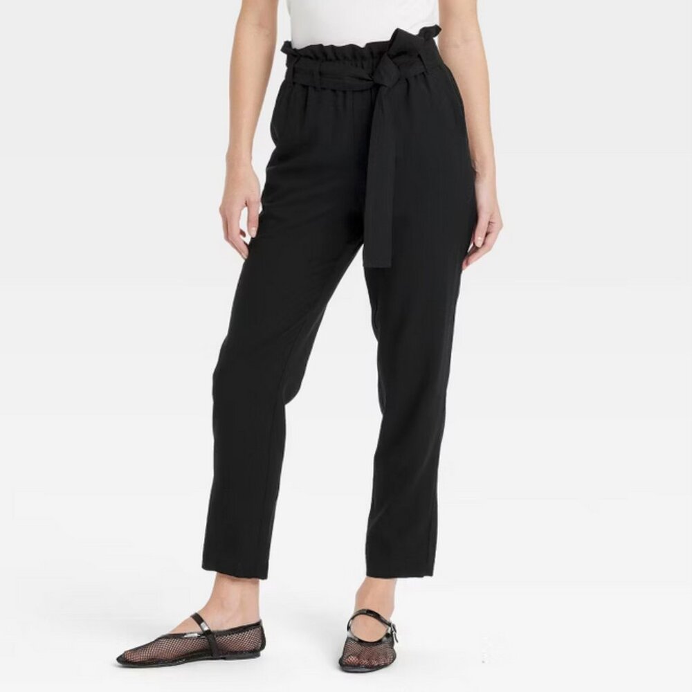 Target x Prologue High Rise Tapered Ankle Pull-On Paperbag Pants in Ash Black